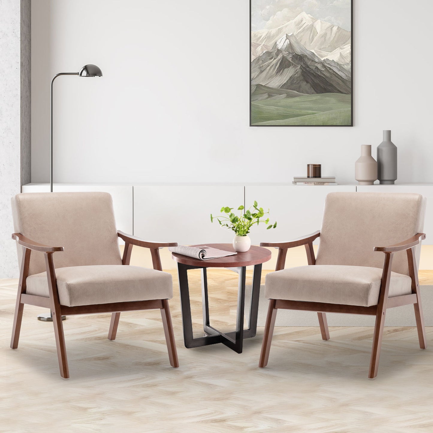 Mid Century Modern Wingback Accent Chair With Solid Wood Frame And Extra Thick Backrest - Lounge Chair For Living Room, Bedroom, Or Reading Room - Light Camel