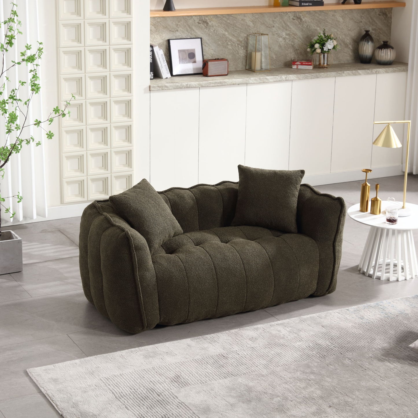 Soft Beanbag Chair With High Resilience Foam Core For Two People - Olive Green