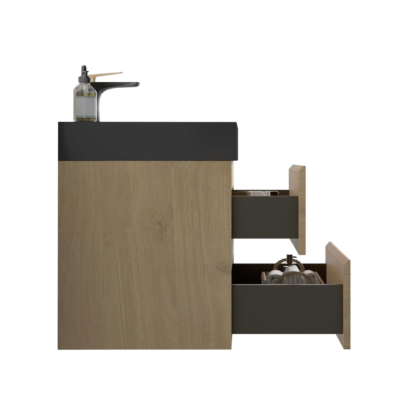 Alice - U090-Alice24W-106 Natural Oak Bathroom Vanity With Sink, Large Storage Wall Mounted Floating Bathroom Vanity For Modern Bathroom, One-Piece Black Sink Basin Without Drain - Light Oak