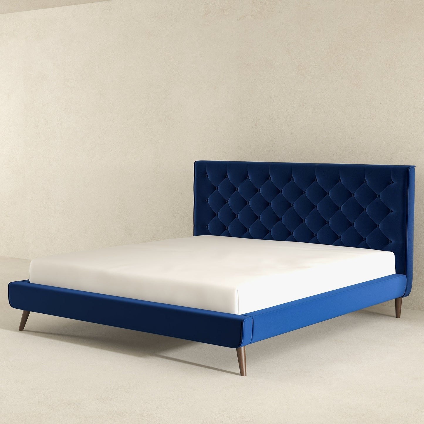 Dillon - Velvet Platform Bed King Size - Blue