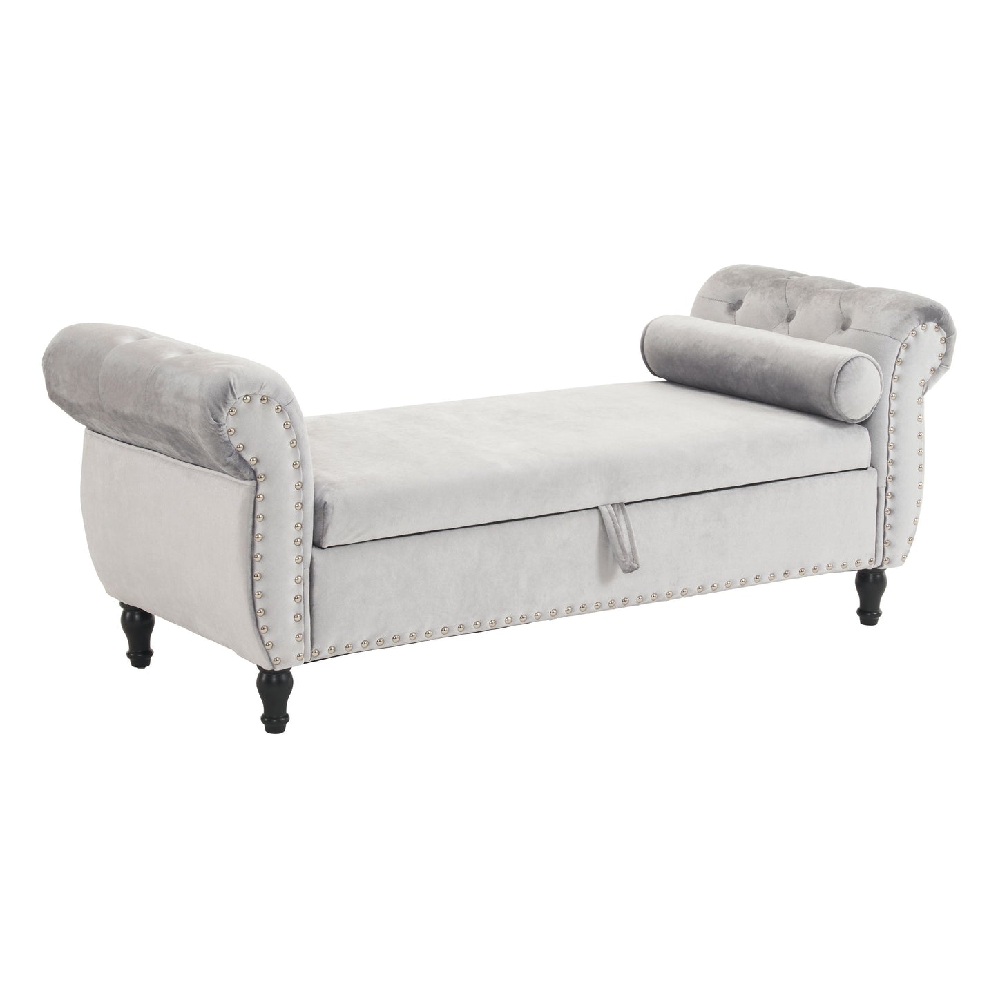 Velvet Multifunctional Storage Rectangular Ottoman Bench With Pillow - Gray