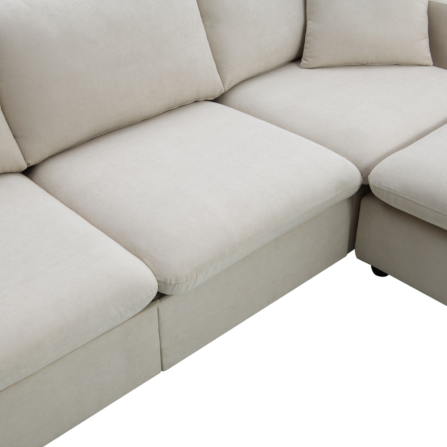 Modern Sectional Sofa With Throw Pillows, Cloud L Shaped Couch Set With Wide 4 Seat Comfy Couch Set With Movable Ottoman - Beige