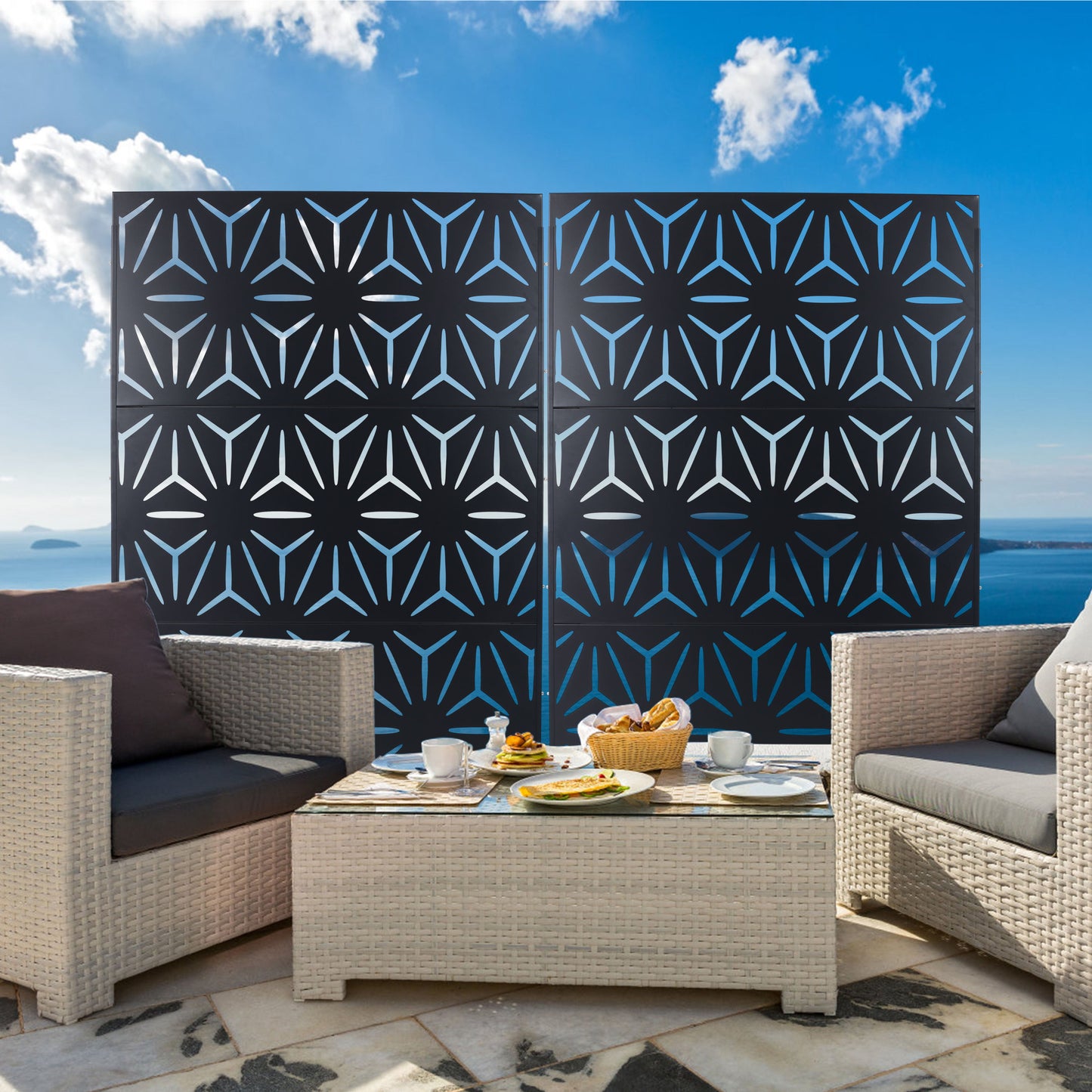 Outdoor & Indoor Privacy Screen, Metal Privacy Screen, Freestanding Decorative Privacy Screen For Deck Balcony Patio - Black