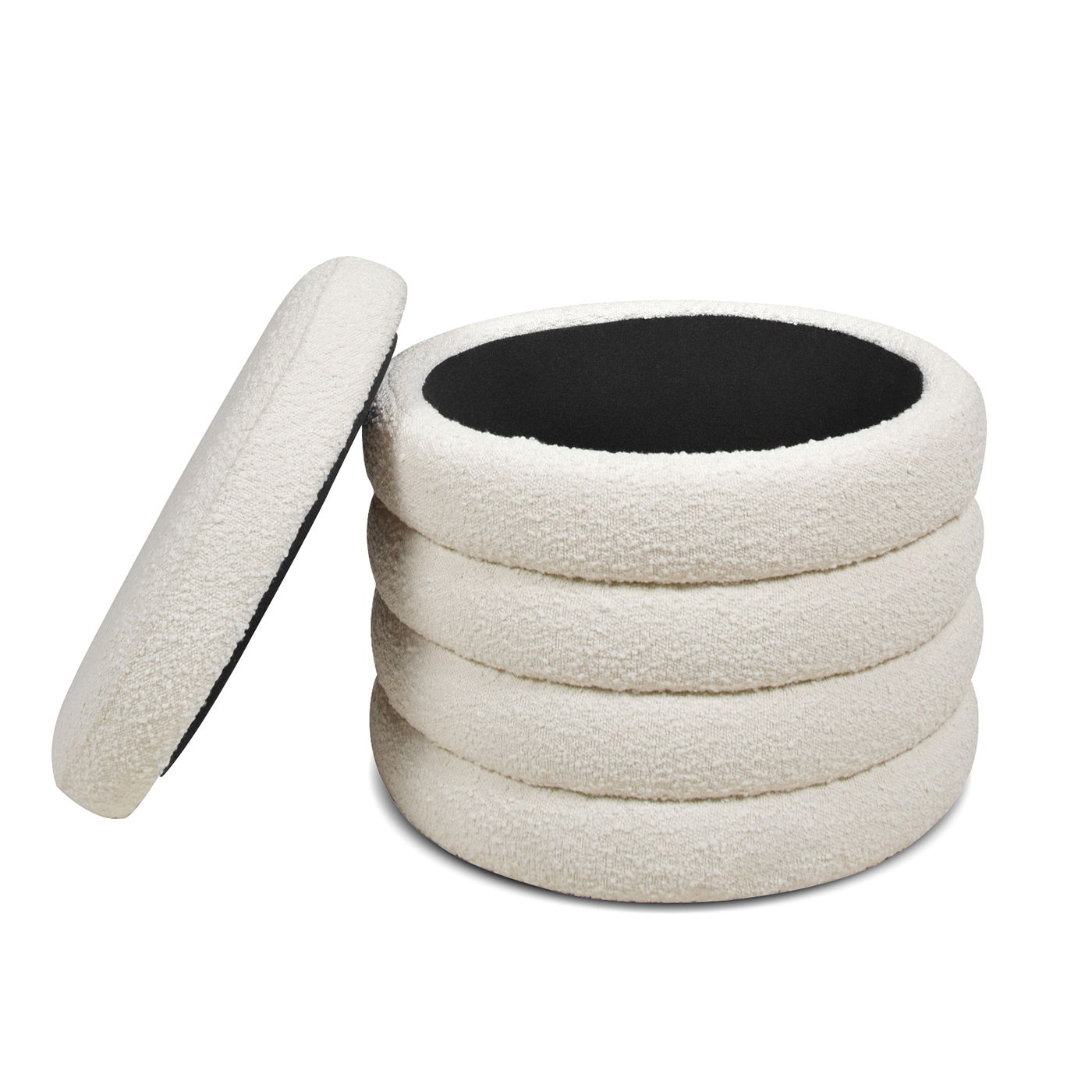 Fuji - Oversized Round Storage Ottoman - Ivory White