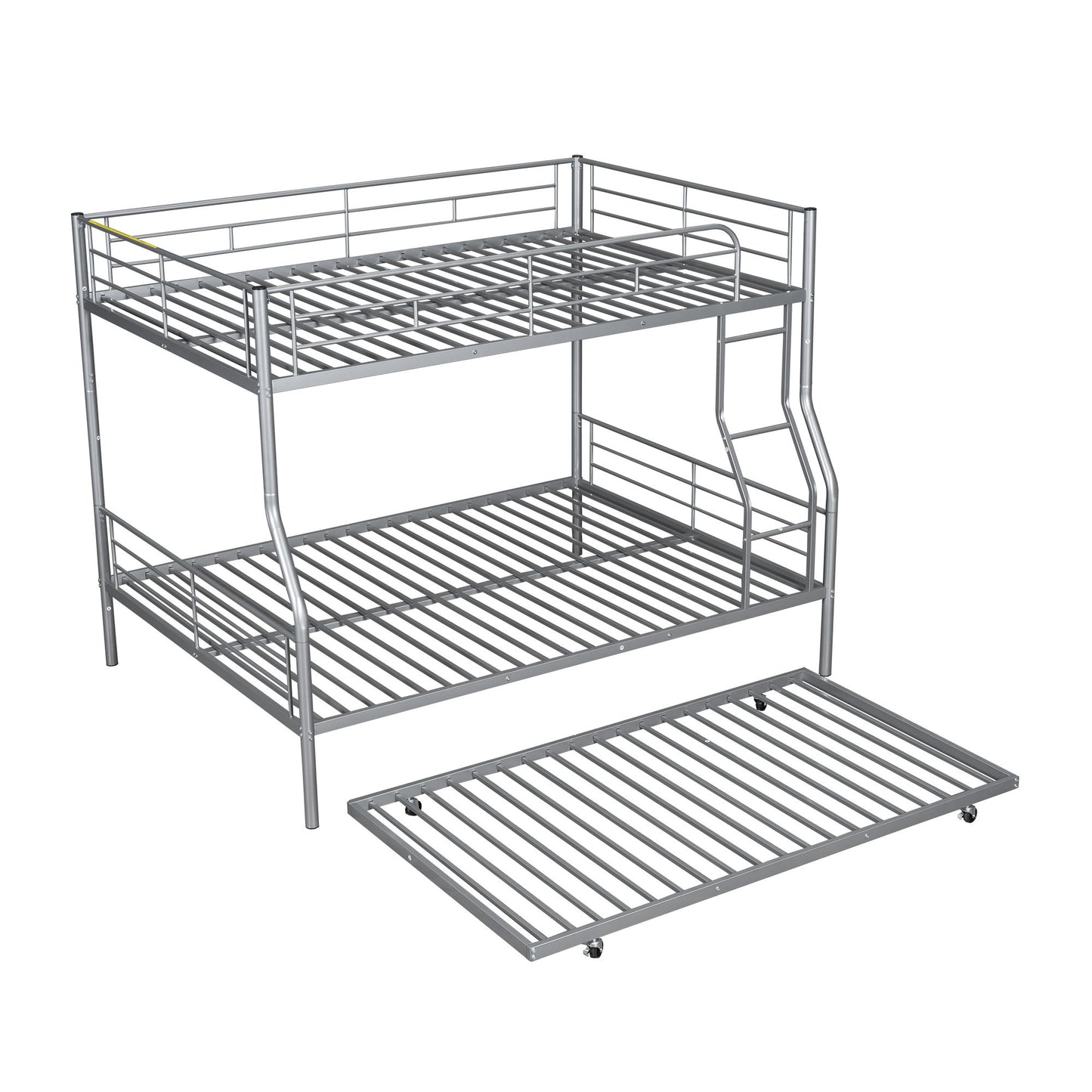 Full Long Over Queen Metal Bunk Bed With Trundle - Silver