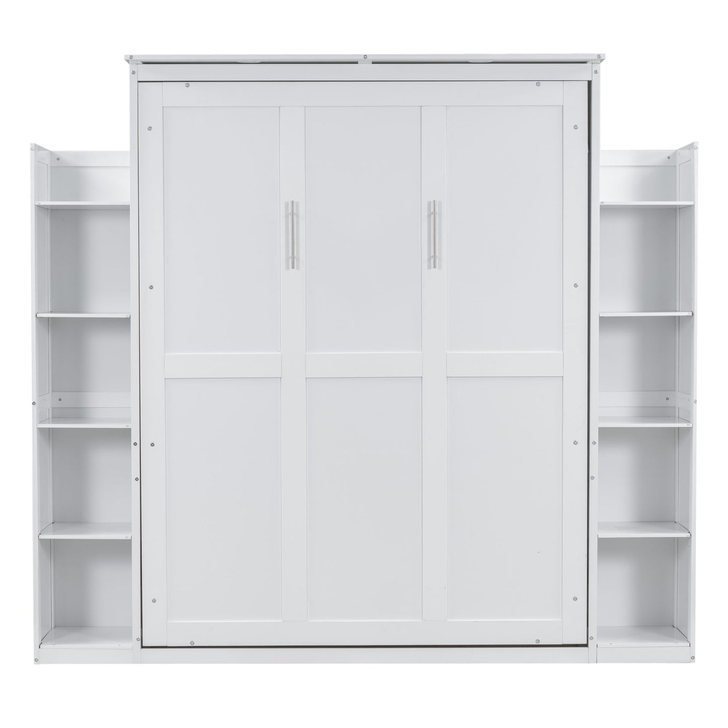 Queen Size Murphy Wall Bed With Shelves And LED Lights - White