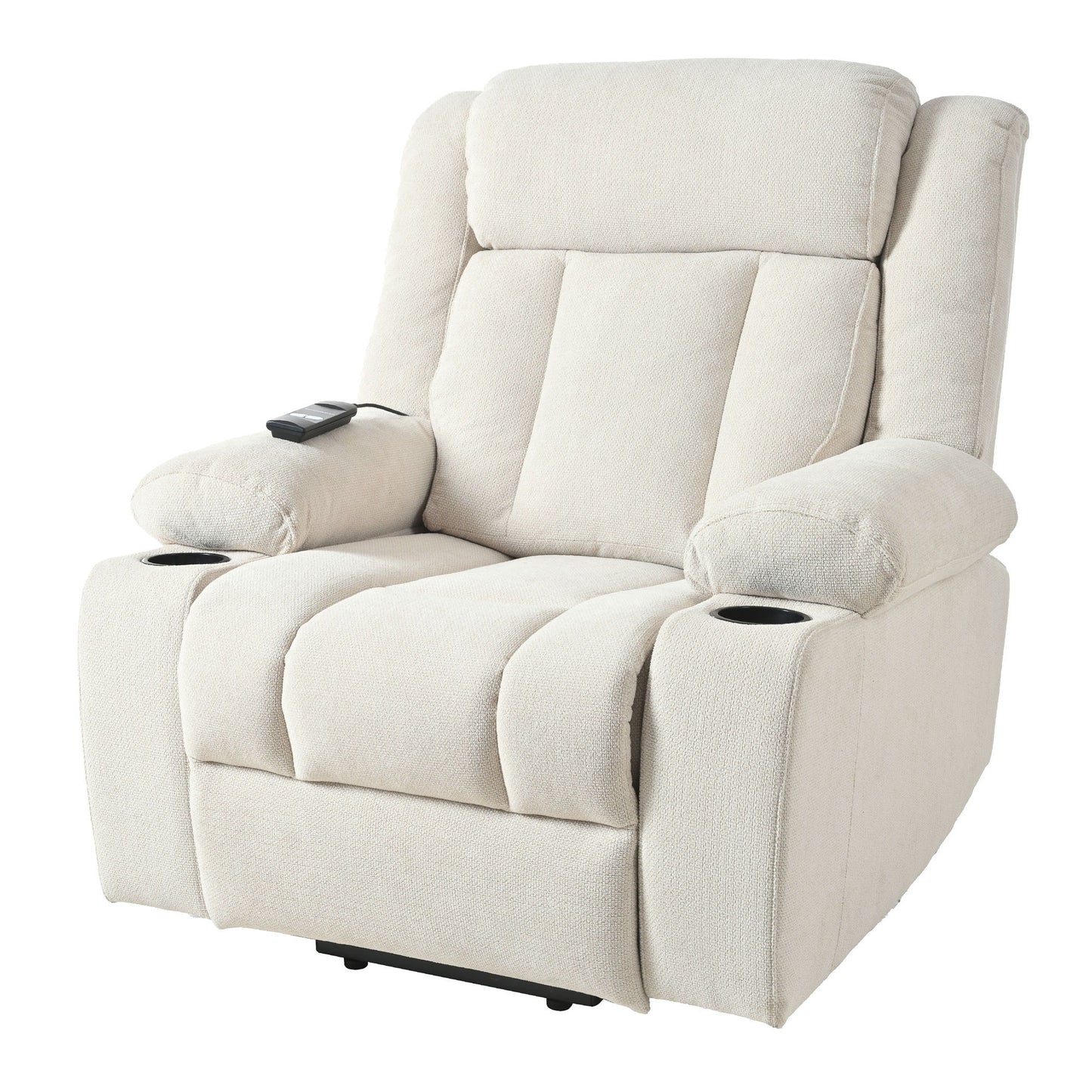 Power Lift Recliner Chair - Fabric Single Sofa With Extended Footrest, Remote Control, Cup Holders, And Side Pockets For Living Room Or Home Theater - Light Gray