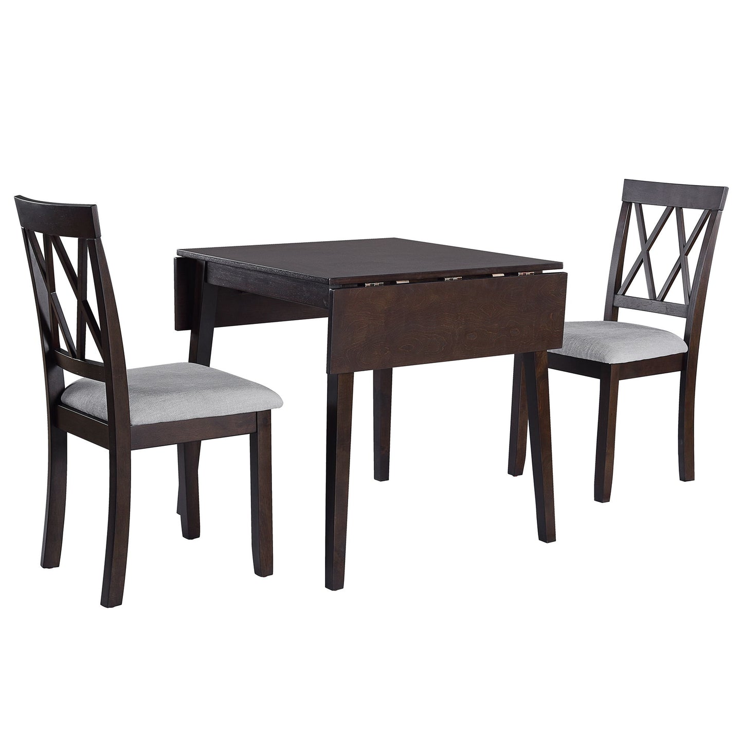 3 Piece Kitchen Dining Set With Drop Leaf Dining Table And 2 Dining Upholstered Chairs, Dining Room Set For Small Places - Espresso