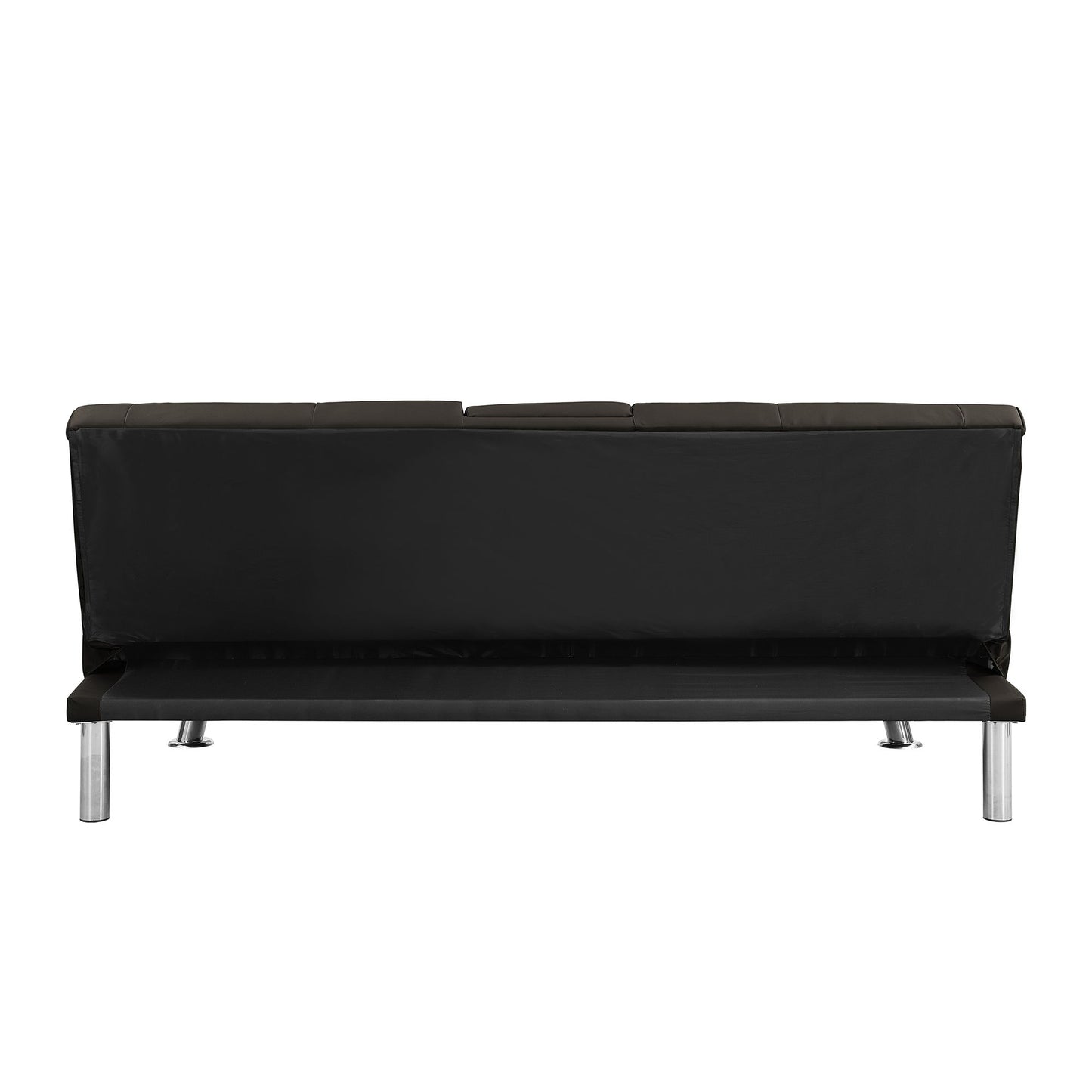 Sofa Bed With Armrest Two Holders Wood Frame, Stainless Leg, Futon - Brown