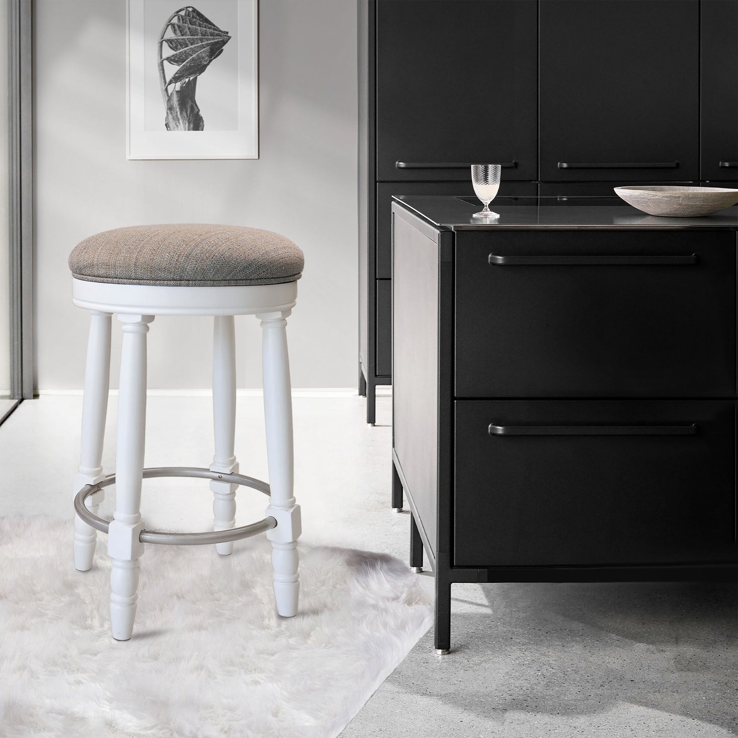 26" Counter Height Swivel Bar Stools (Set of 2) With Upholstered Seat - White