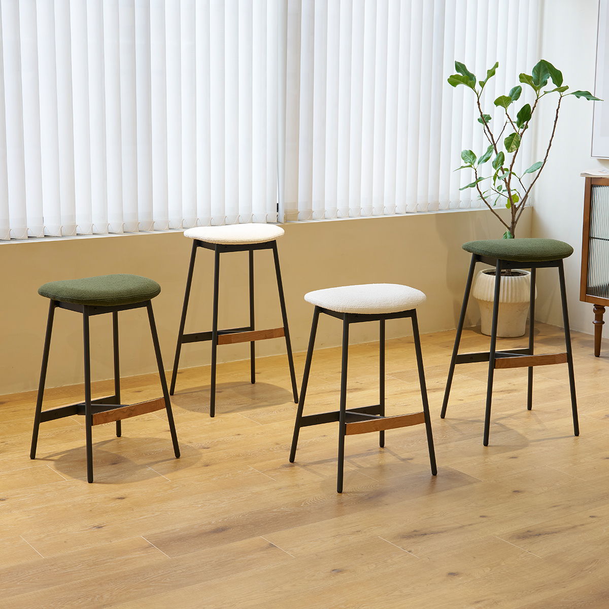 Modern Bar Stools Comfortable & Stylish Counter Height And Bar Height Bar Stools, Soft Upholstered, Backless For Kitchen, Dining Room Bar Chairs (Set of 2) - White