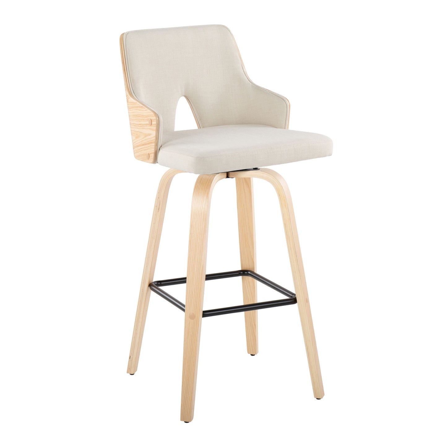 Stella - Contemporary Fixed Height Barstool With Swivel Square Footrest (Set of 2) - Natural / Cream
