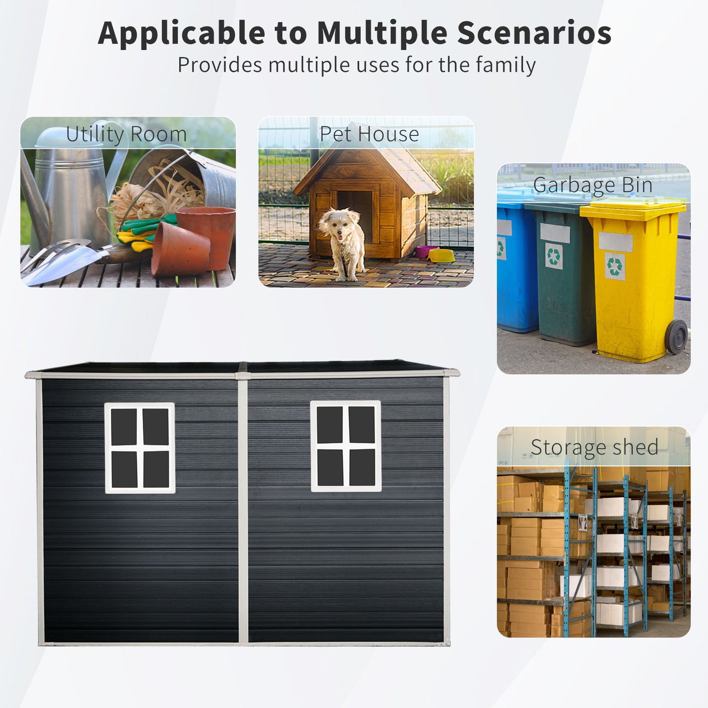 Outdoor Storage Shed With Floor Resin Shed With Two-Window, Waterproof, Lockable Doors For Patio, Yard, Lawn - Black