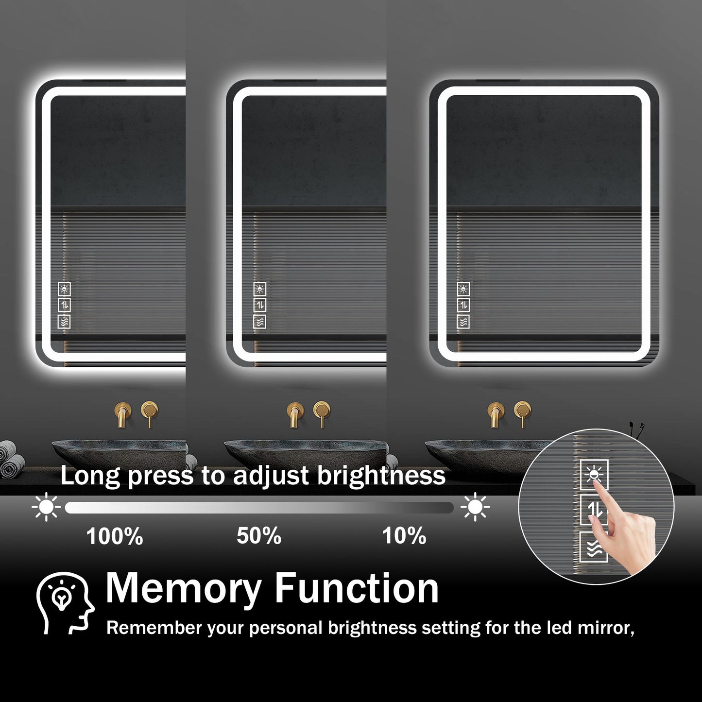 LED Bathroom Mirror Vanity Mirrors With Front Lights, Wall Mounted Anti-Fog Frameless Make Up Mirror With Light Copper-Free Mirror Horizontal Or Vertical - Clear