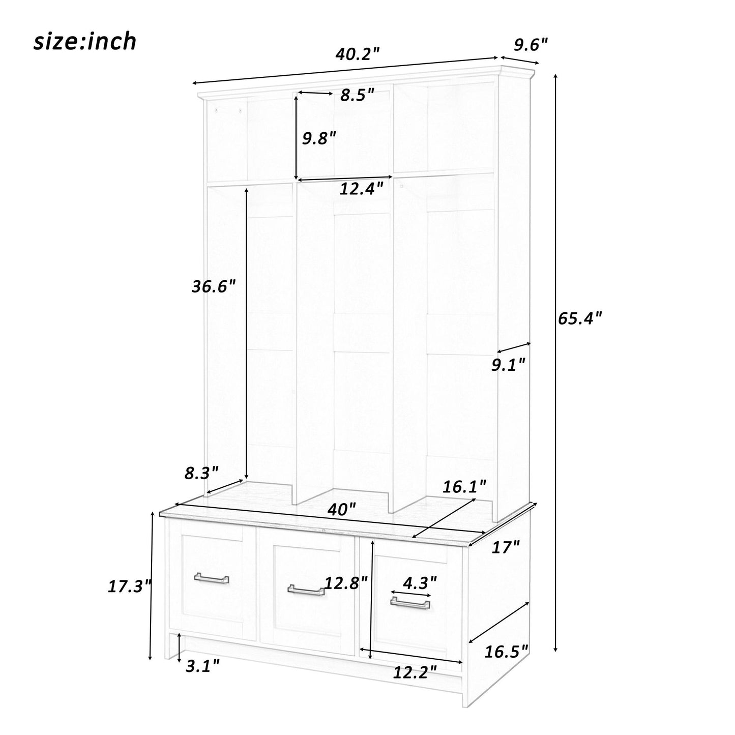 Modern Hall Tree With Entryway Bench, 3 Shelves And Drawers, Wide Hall Tree With Storage Bench For Hallway - Black