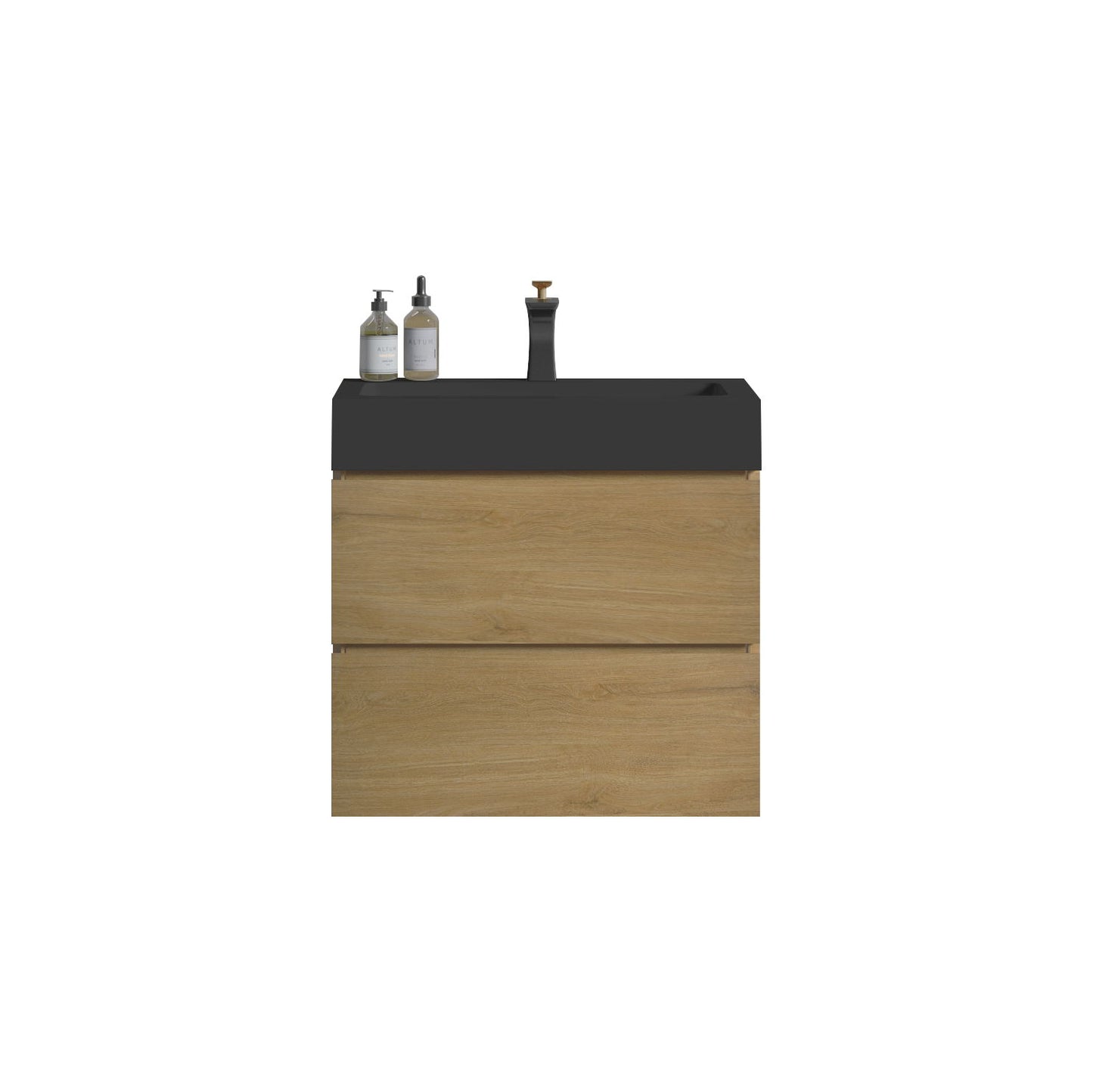 Alice - U090-Alice24W-106 Natural Oak Bathroom Vanity With Sink, Large Storage Wall Mounted Floating Bathroom Vanity For Modern Bathroom, One-Piece Black Sink Basin Without Drain - Light Oak