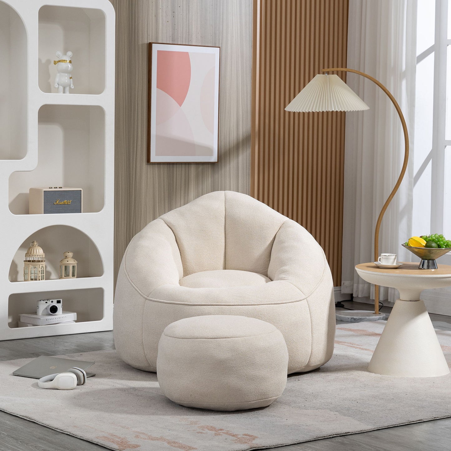 Bedding Bean Bag Sofa Chair High Pressure Foam Bean Bag Chair Adult Material With Padded Foam Padding Compressed Bean Bag With Footrest - Beige