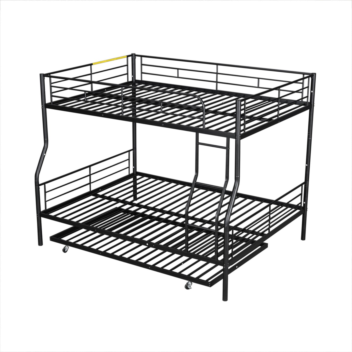 Full Long Over Queen Metal Bunk Bed With Trundle - Black