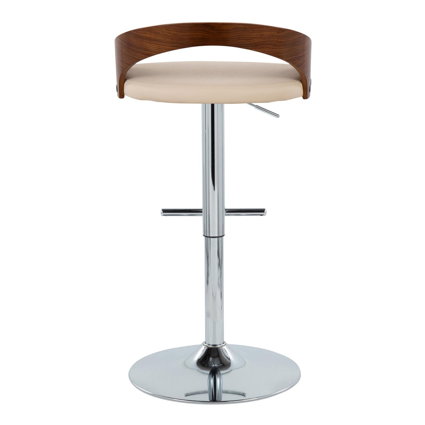 Grotto - Mid-Century Modern Adjustable Height Barstool With Swivel With Straight T Footrest (Set of 2) - Chrome / Walnut / Cream