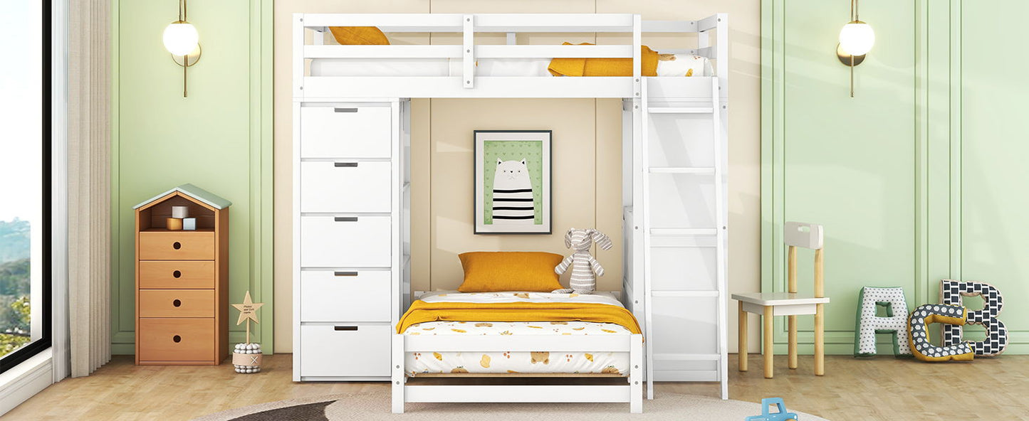 Twin Over Twin Bunk Bed With LED Light And USB Ports - White