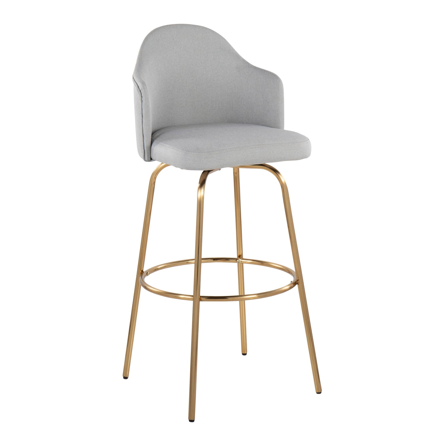 Ahoy - Contemporary Fixed Height Bar Stool Round Gold Footrest (Set of 2) - Light Gray / Gold