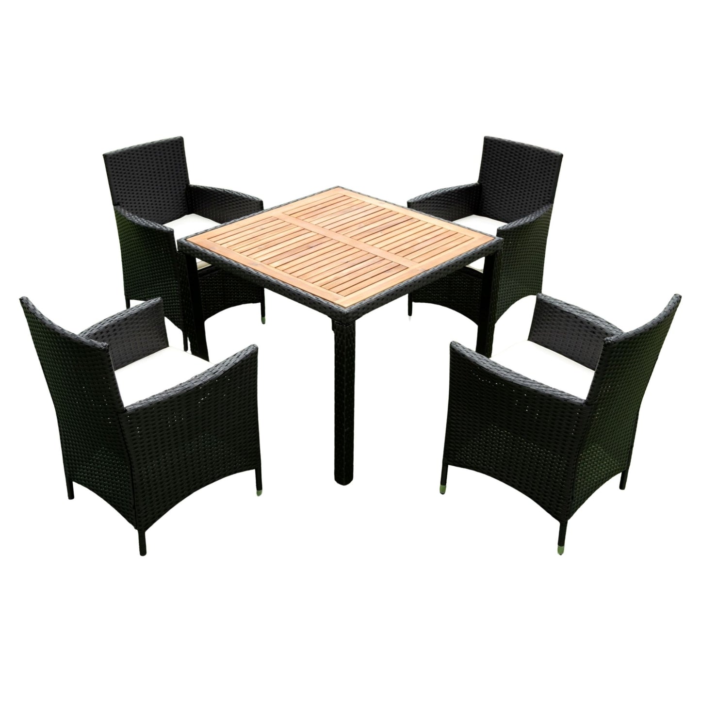 5 Piece Outdoor Patio Wicker Dining Set Patio Wicker Furniture Dining Set With Top - Black / Creme