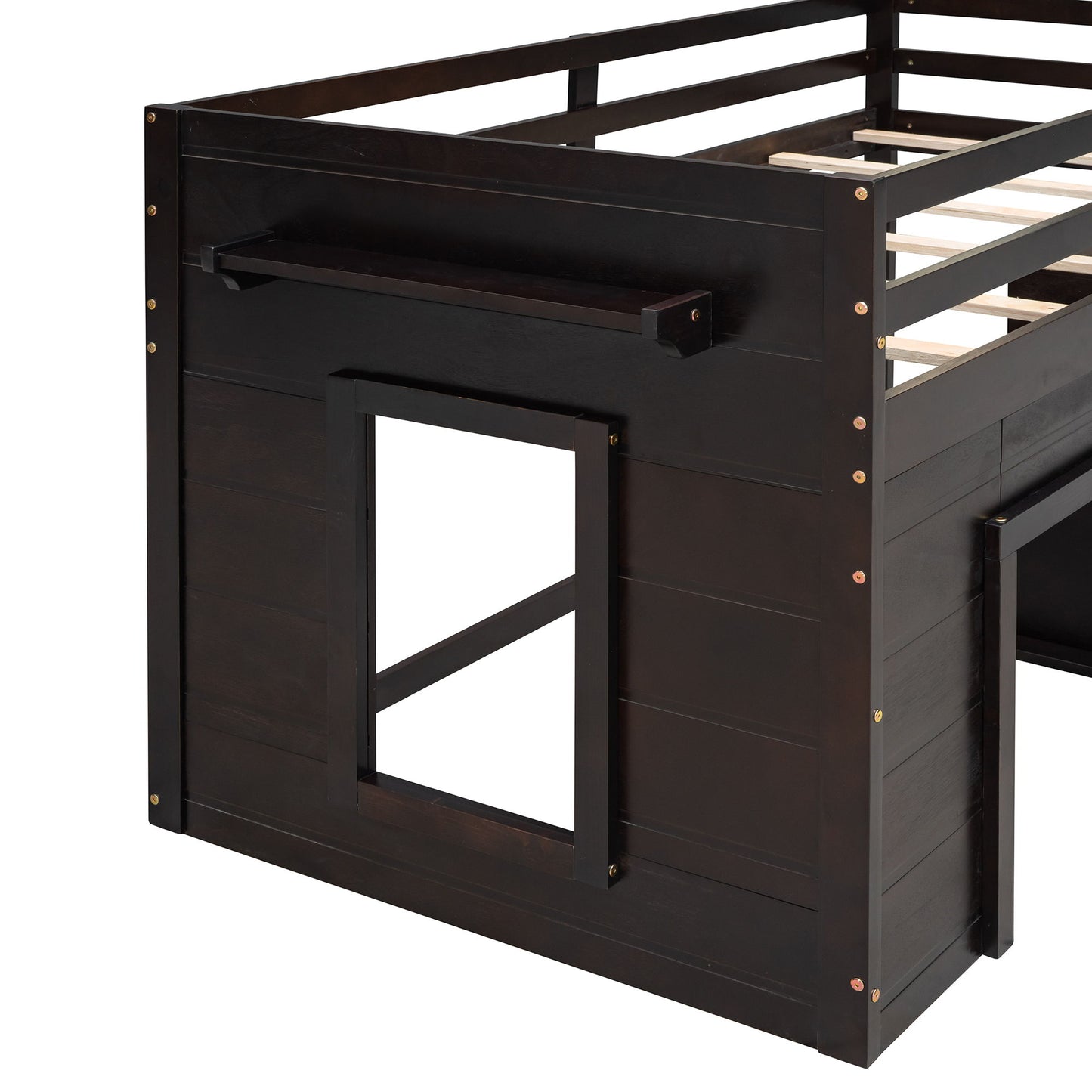 Twin Size Loft Bed With Cabinet And Shelf - Espresso