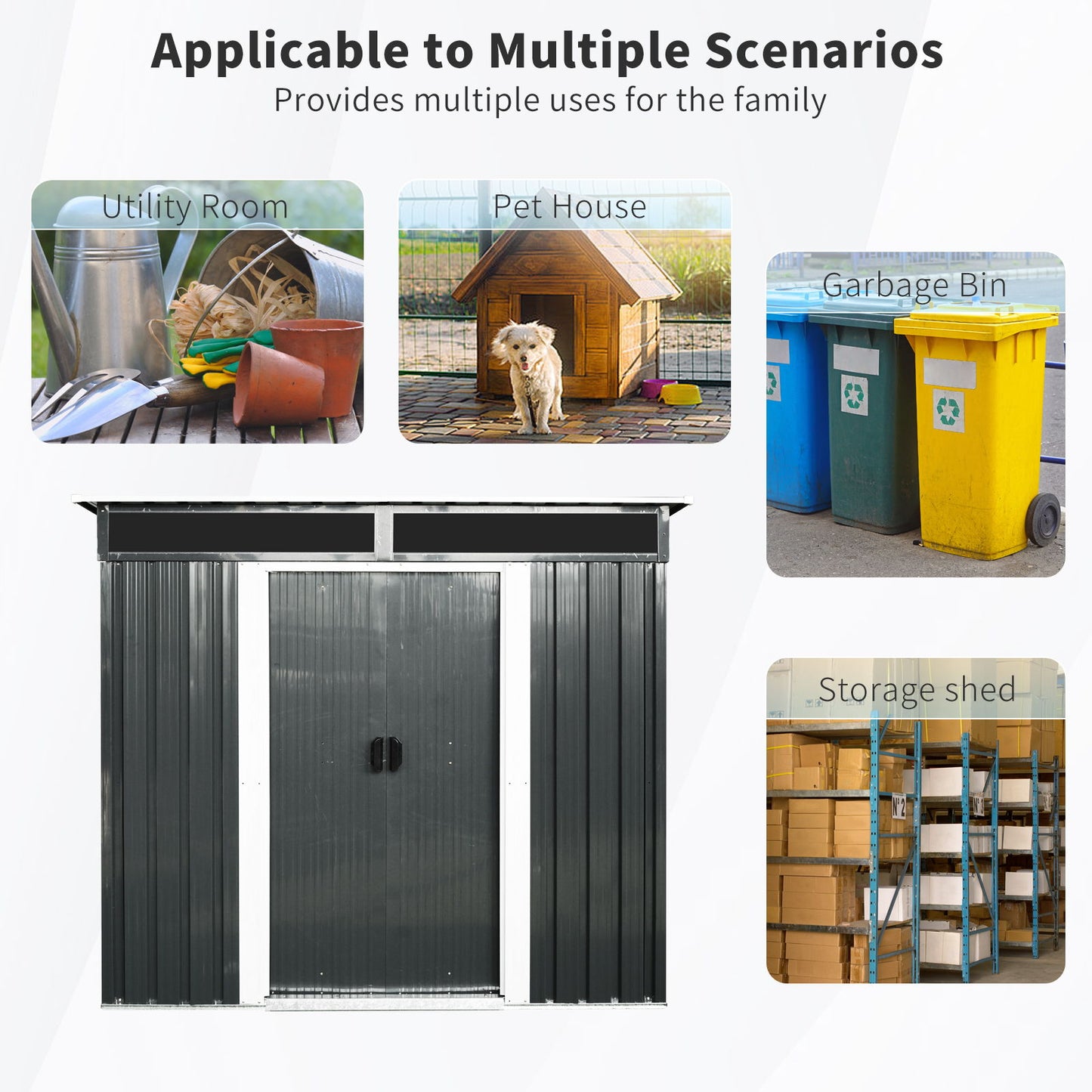 6Ft X 5Ft Outdoor Metal Storage Shed With Lockable Sliding Doors And Transparent Plate For Garden, Lawn - Black / White