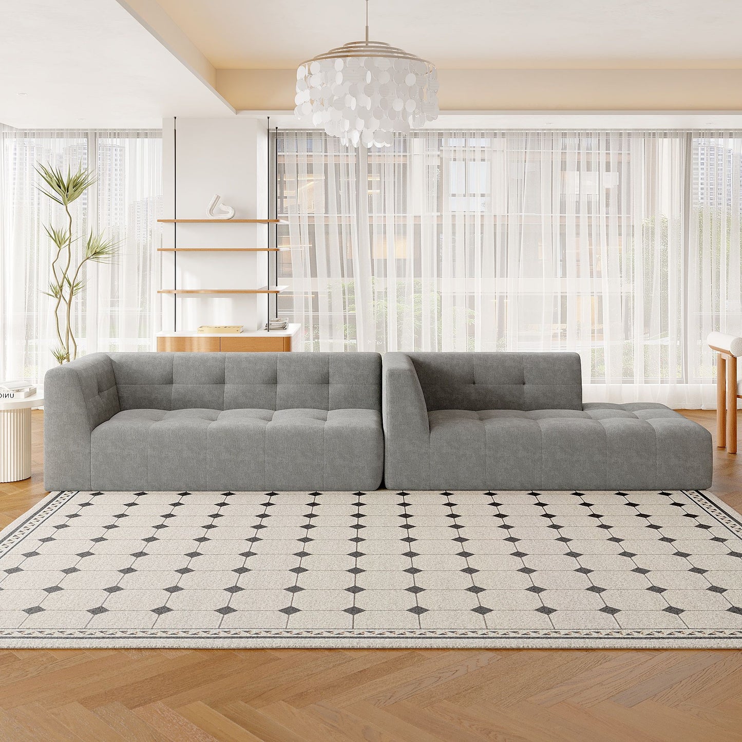 Modular Combination Sofa Set, Modern Minimalist Sofa, Living Room Upholstered Sofa Bed, Bedroom, 2 Pieces Computer Free Combination, L - Shaped - Light Gray