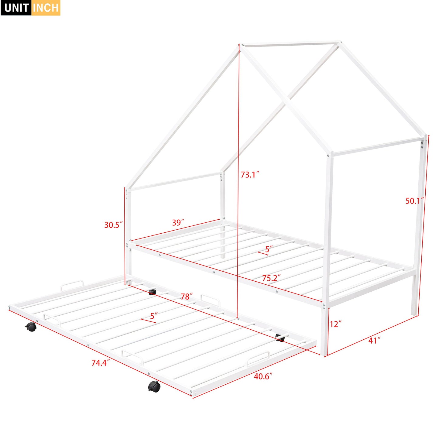 Twin Size House Bed & Trundle - White