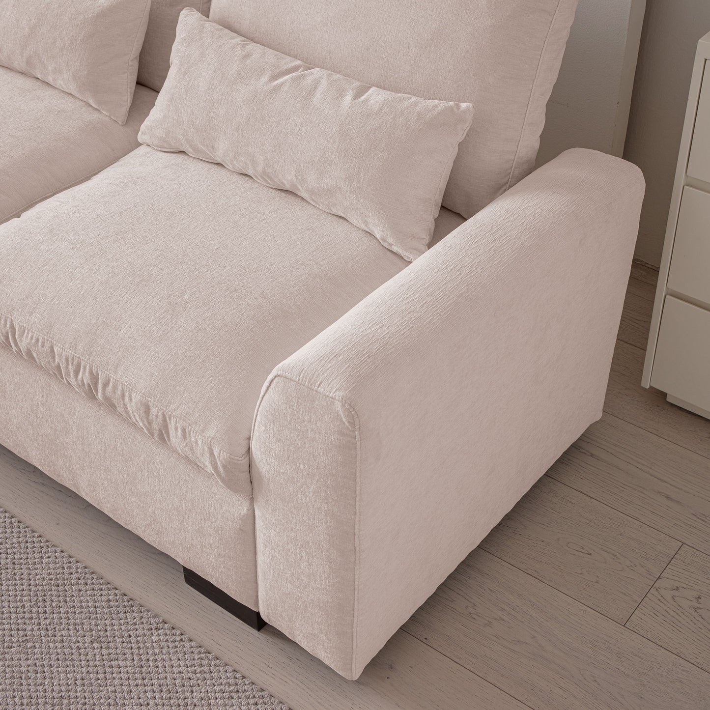 Modern Modular L Shaped Chenille Sofa Couch Reversible Ottoman With Storage Removable And Washable Cushions Sofa With USB Ports & Cup Holder For Living Room - Beige