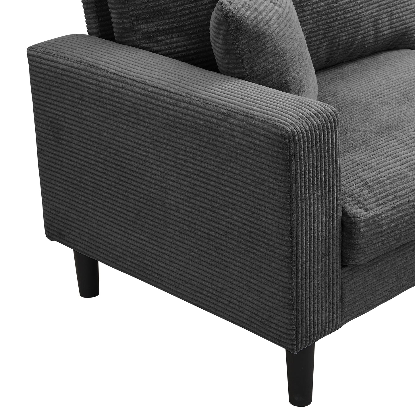 Modern Upholstered 2 Piece Sofa Set, Comfy Corduroy Living Room Furniture - Dark Gray