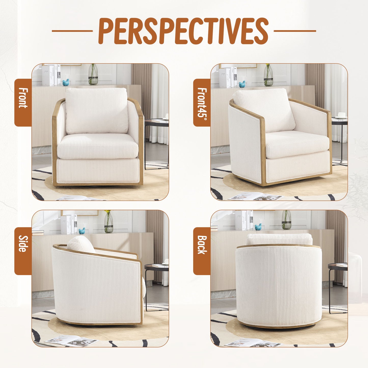 Swivel Barrel Chair, Comfortable Accent Sofa Chair, 360 Degree Swivel - Beige