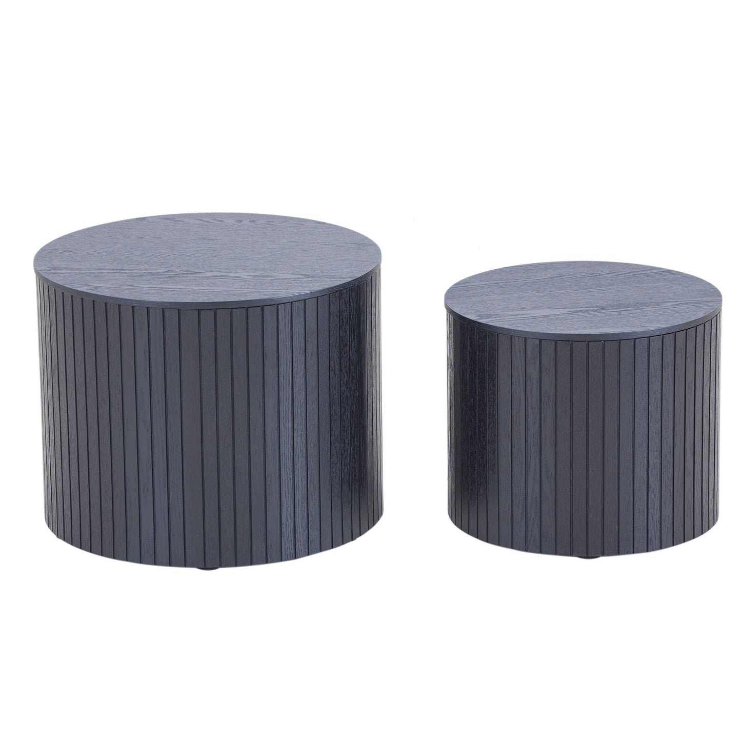 Modern Nesting Coffee Table Set With Walnut Veneer - 2 Pieces For Living Room - Black