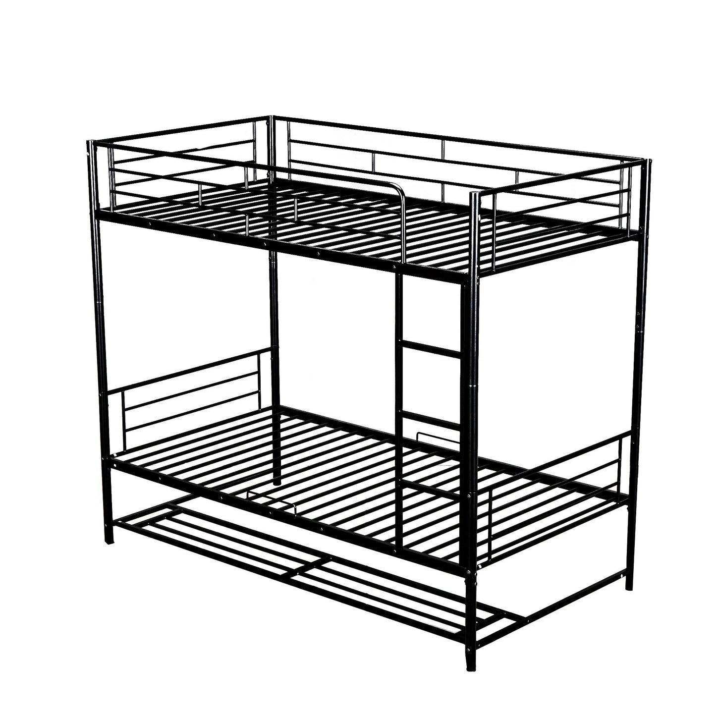 Twin Over Twin Bunk Bed With Shelf And Guardrails - Black