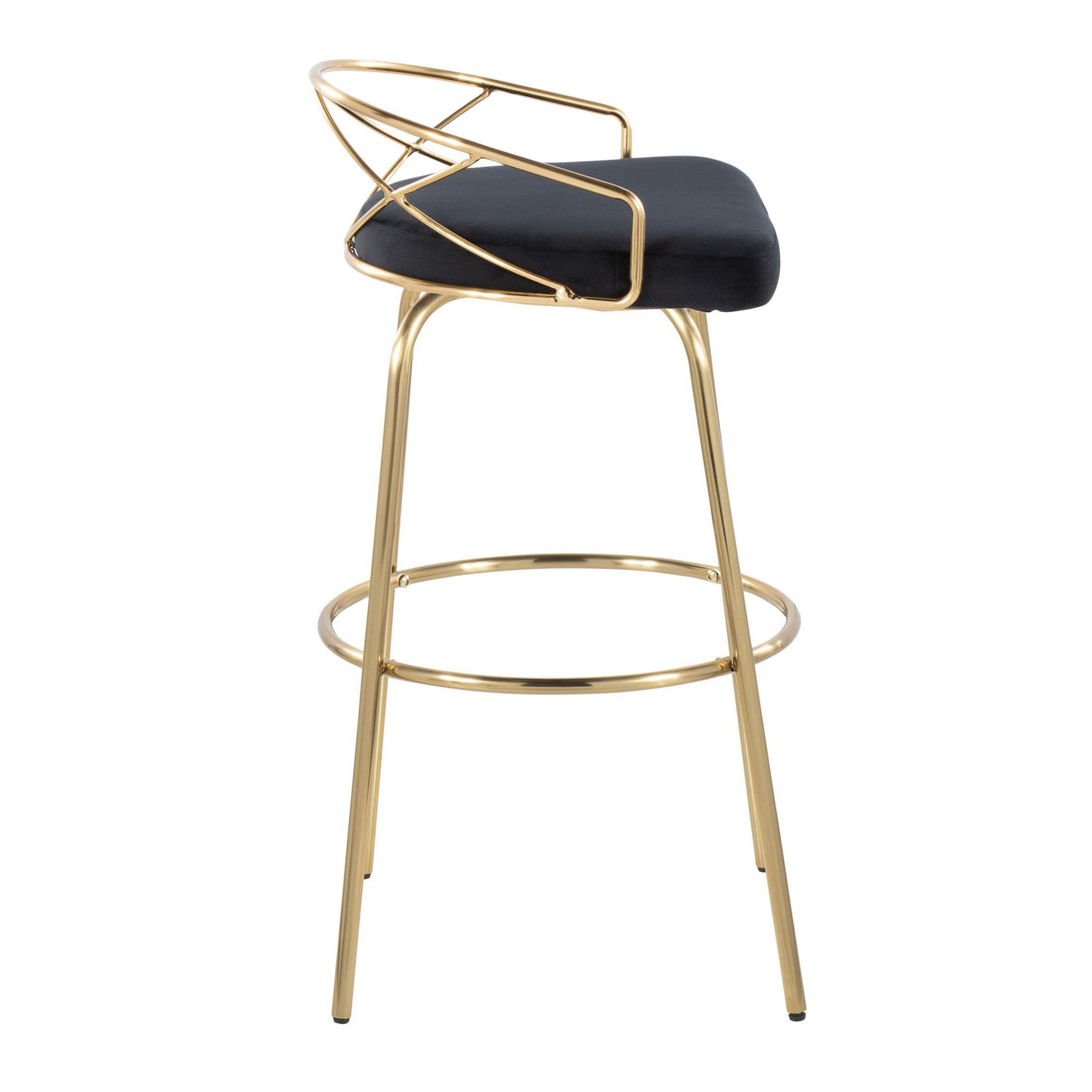 Charlotte - Glam Glam / Art Deco Fixed Height Barstool With Swivel With Round Footrest (Set of 2) - Gold / Black