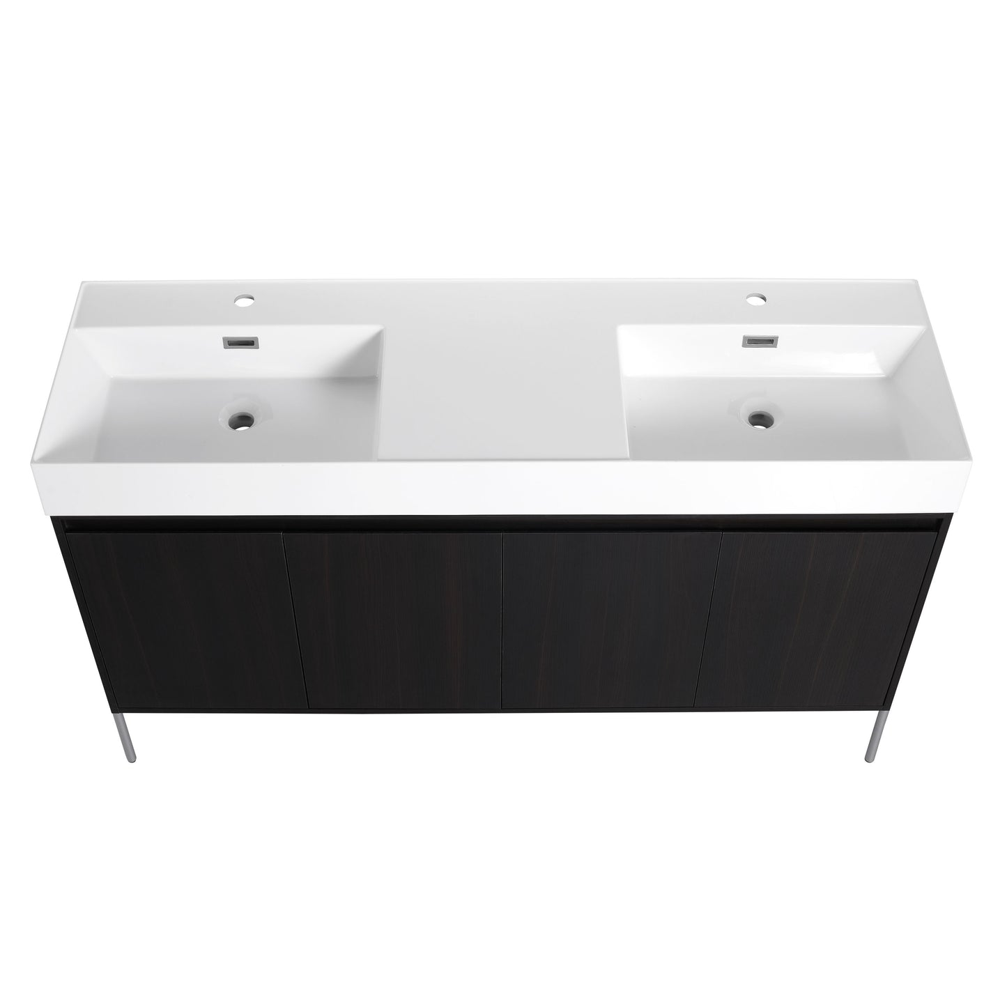 Deluxe 60" Freestanding Bathroom Vanity With Resin Double Sink - Dark Oak