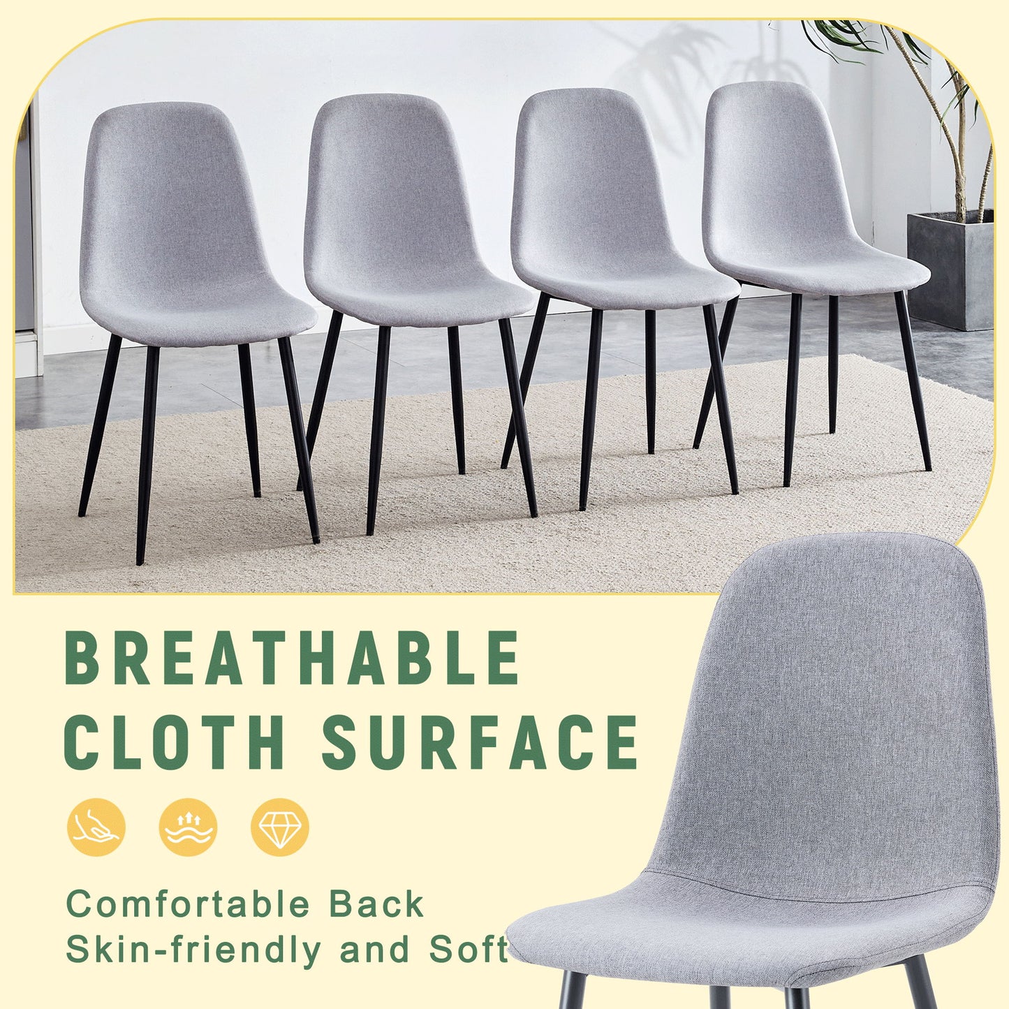 (Set of 4) Fabric Back And Metal Combined Spoon Chairs Perfectly Matching Minimalist And Scandinavian Style Homes - Gray / Black