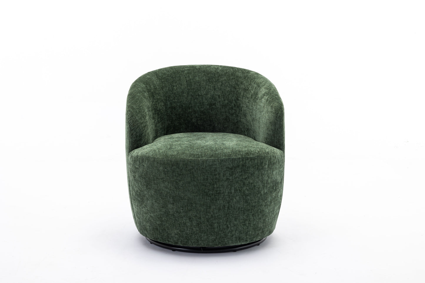 Chenille Fabric Swivel Accent Armchair Barrel Chair With Black Powder Coating Metal Ring - Green