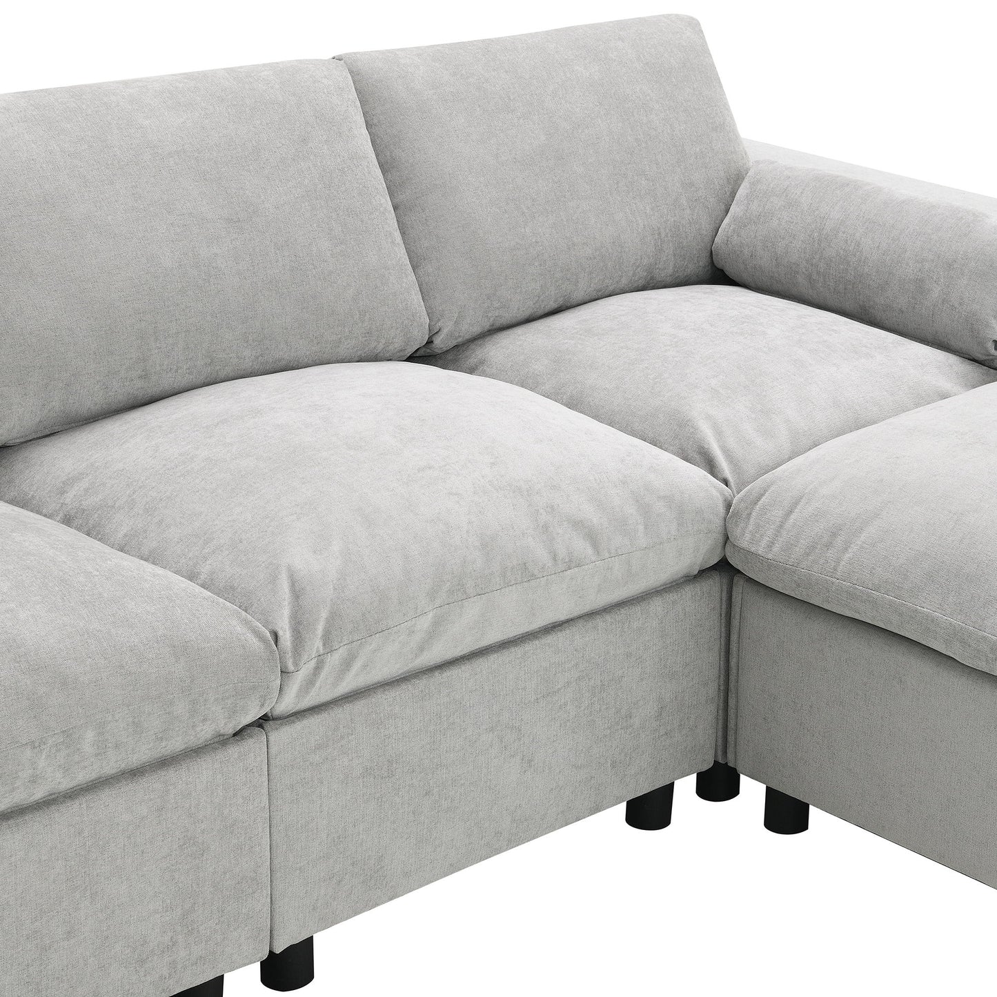 Modular Sectional With Storage Pockets, 5 Seat U Shaped Couch Set With Pillows, Free Combination Modern Cloud Sofa With 2 Movable Ottoman - Medium Gray