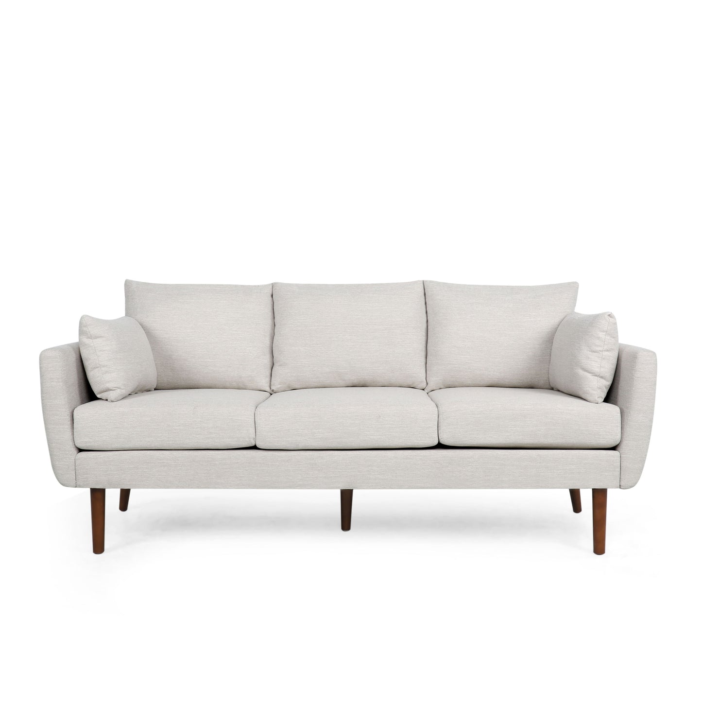 Diaphanous - Upholstered 3 Seater Sofa With 2 Accent Pillows And Wood Legs - Beige