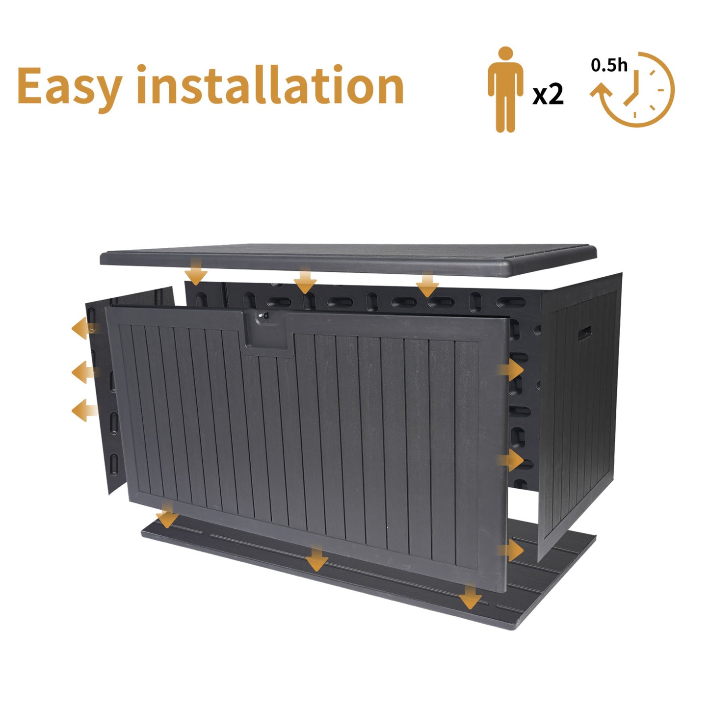 260 Gallon Resin Outdoor Deck Box Waterproof, Extra Large Patio Storage Box With Lockable Storage Containers For Patio Furniture Cushions, Pool Accessories, Garden Tools - Black