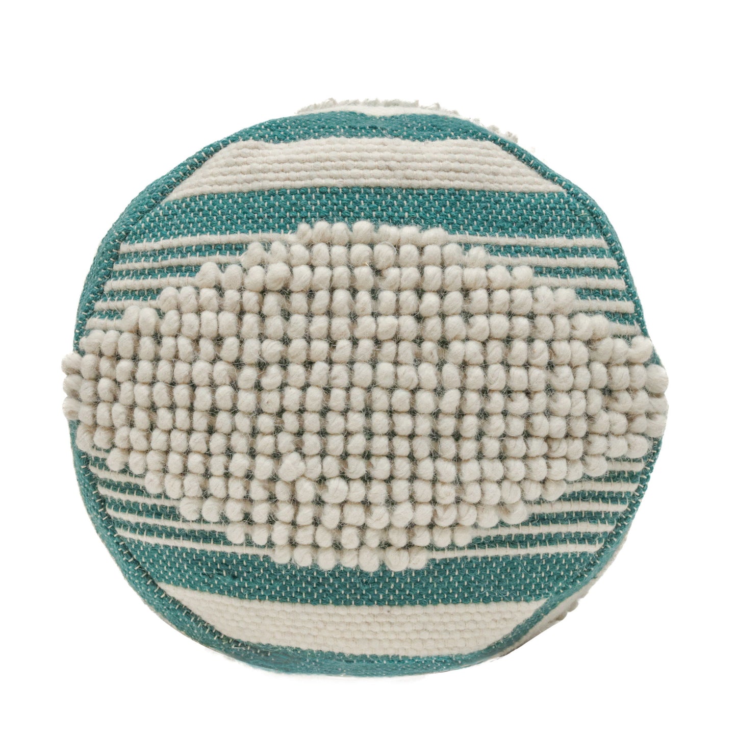 Diamond - Handcrafted Fabric Cylindrical Pouf - White / Teal