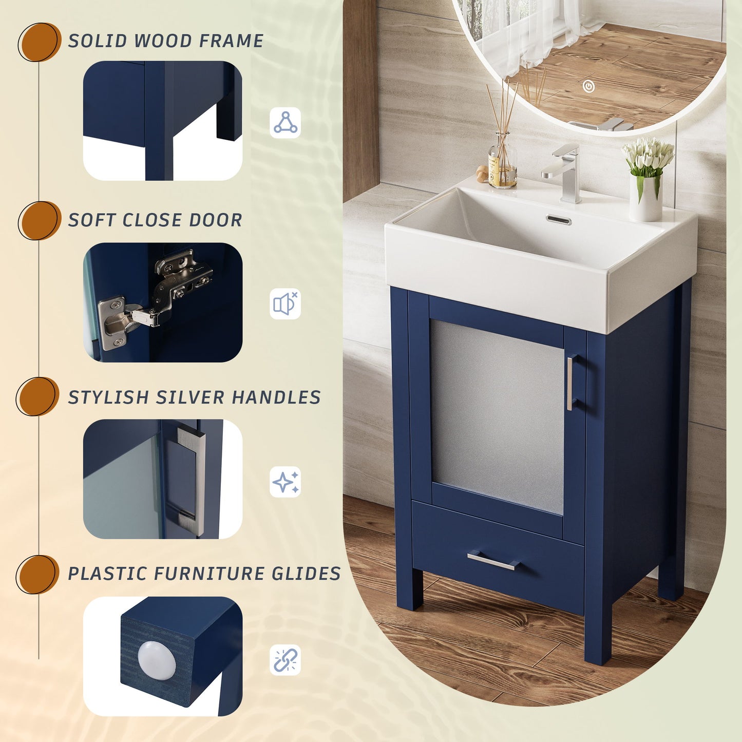 Bathroom Vanity With Ceramic Sink And Ample Storage, Ideal For Small Bathrooms - Blue