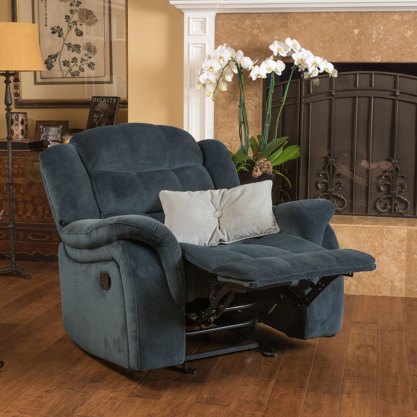 Classic Design, Plush, Glider Recliner - Steel Gray