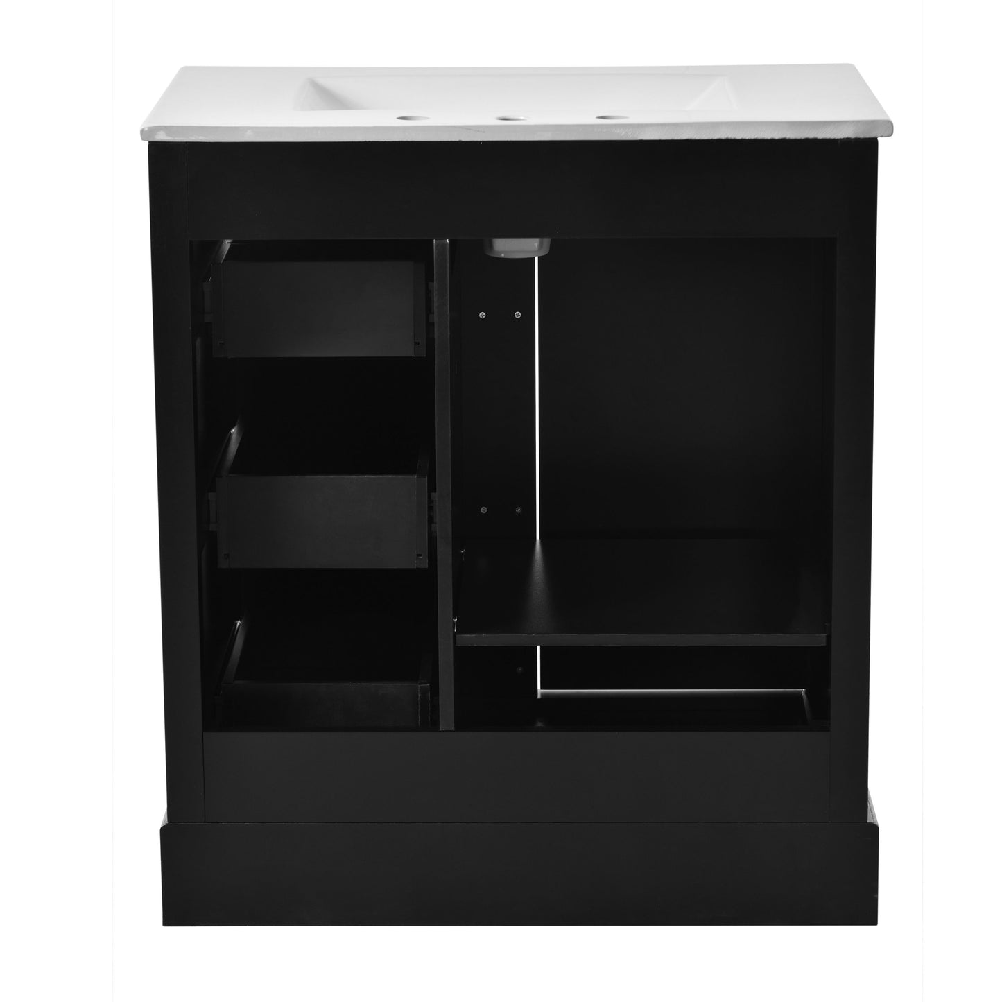 Bathroom Vanity Cabinet With Ceramic Basin, 3 Drawers And Adjustable Shelves - Black