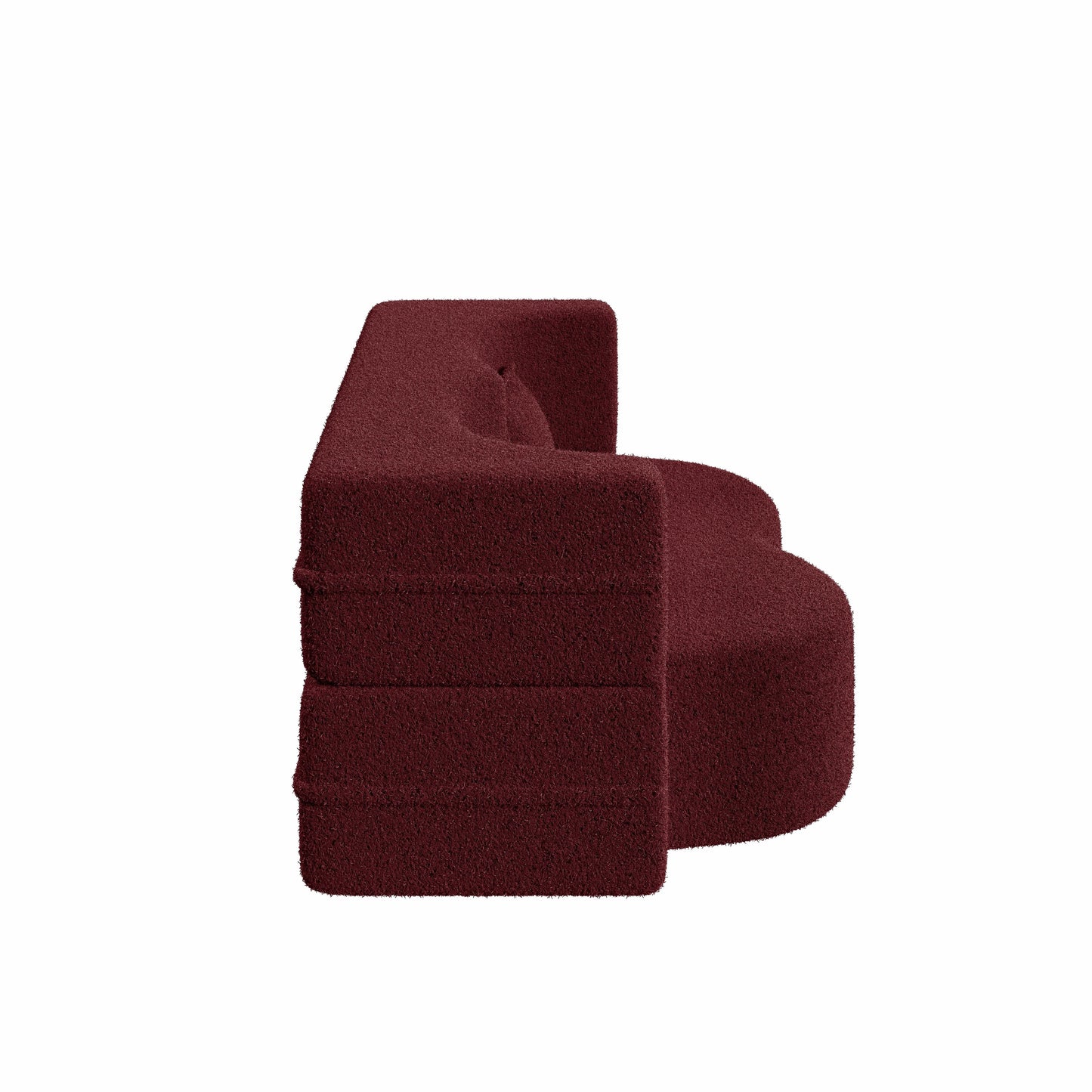Modern Floor Sofa With 2 Pillows, Convertible Teddy Fabric Foam Filled Sleeper Sofa Bed, Full Size Folding Mattress For Living Room Guest Bed, Playroom, No Assembly Required - Burgundy