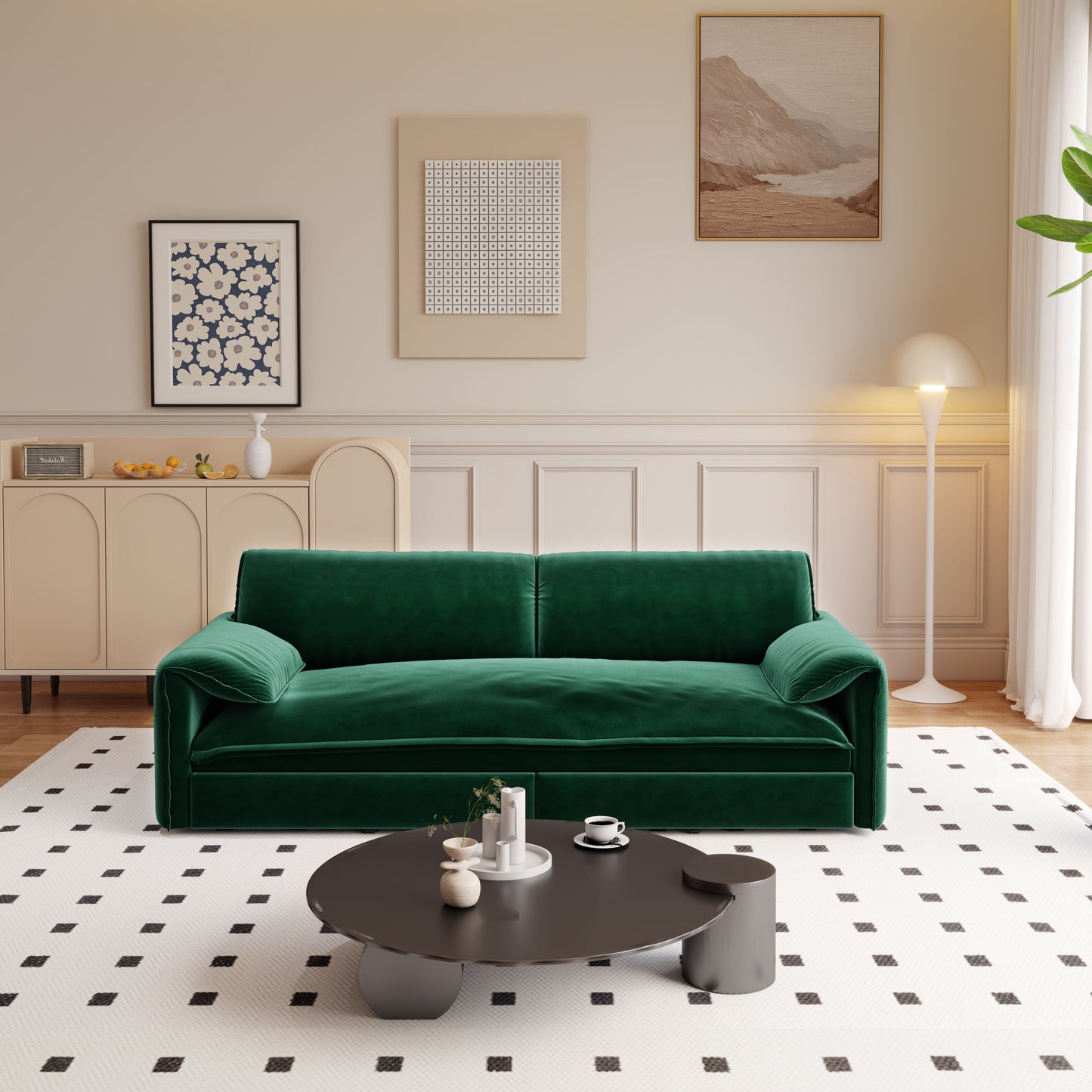 Queen Pull Out Sofa Bed, 3 In 1 Convertible Sleeper Sofa With Side Storage Multifunctional Velvet Loveseat Bed For Living Room - Green