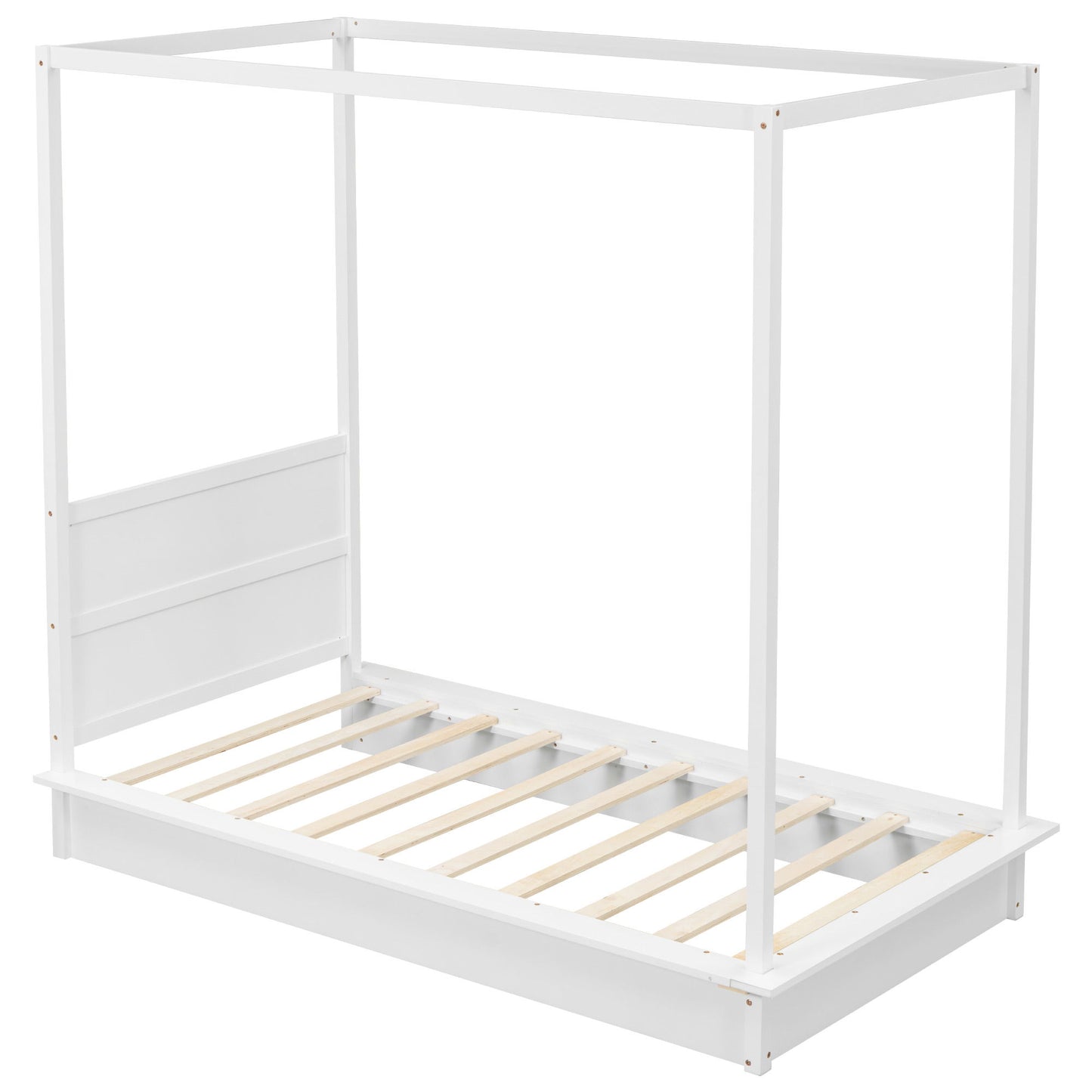 Twin Size LED Canopy Bed, Canopy Platform Bed With Support Slats, No Box Spring Needed - White