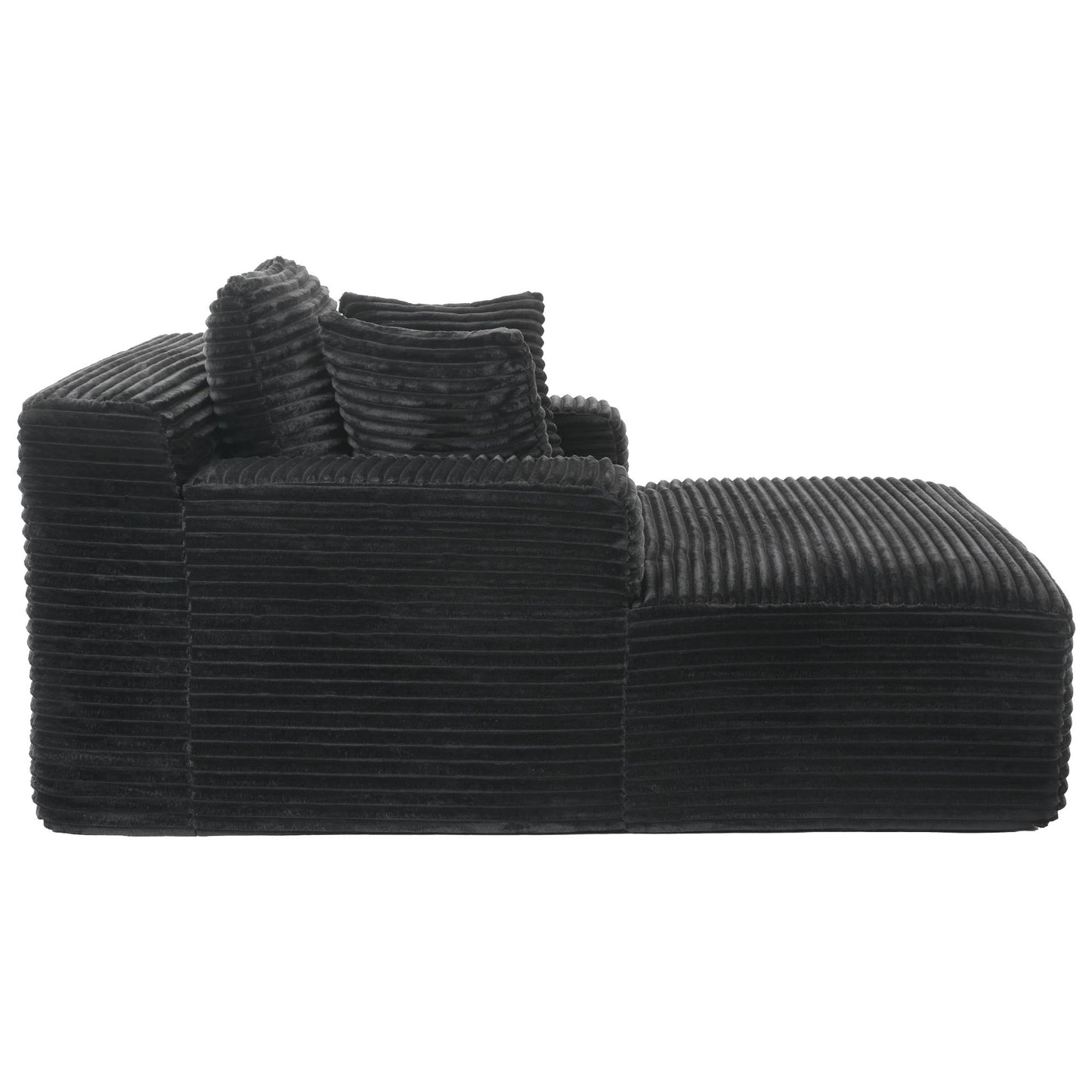 Modern Corduroy Chaise Lounge Sofa Bed With Removable Pillows, Upholstered Sleeper Sofa - Black